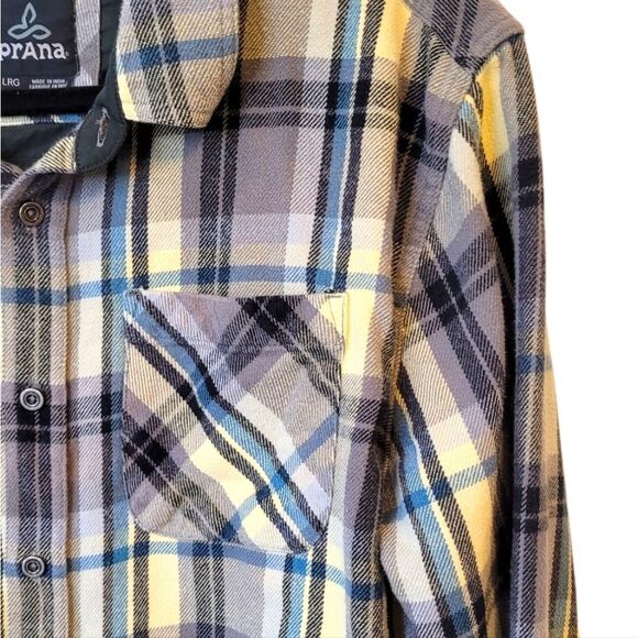 Prana Plaid Button Down Shirt - Blue, Yellow, Black - Picture 4 of 6